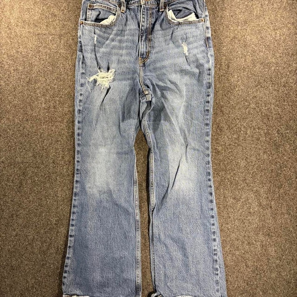Levis Premium Big E 70s High Flare Jeans Size 30 Vintage Style Blue Denim